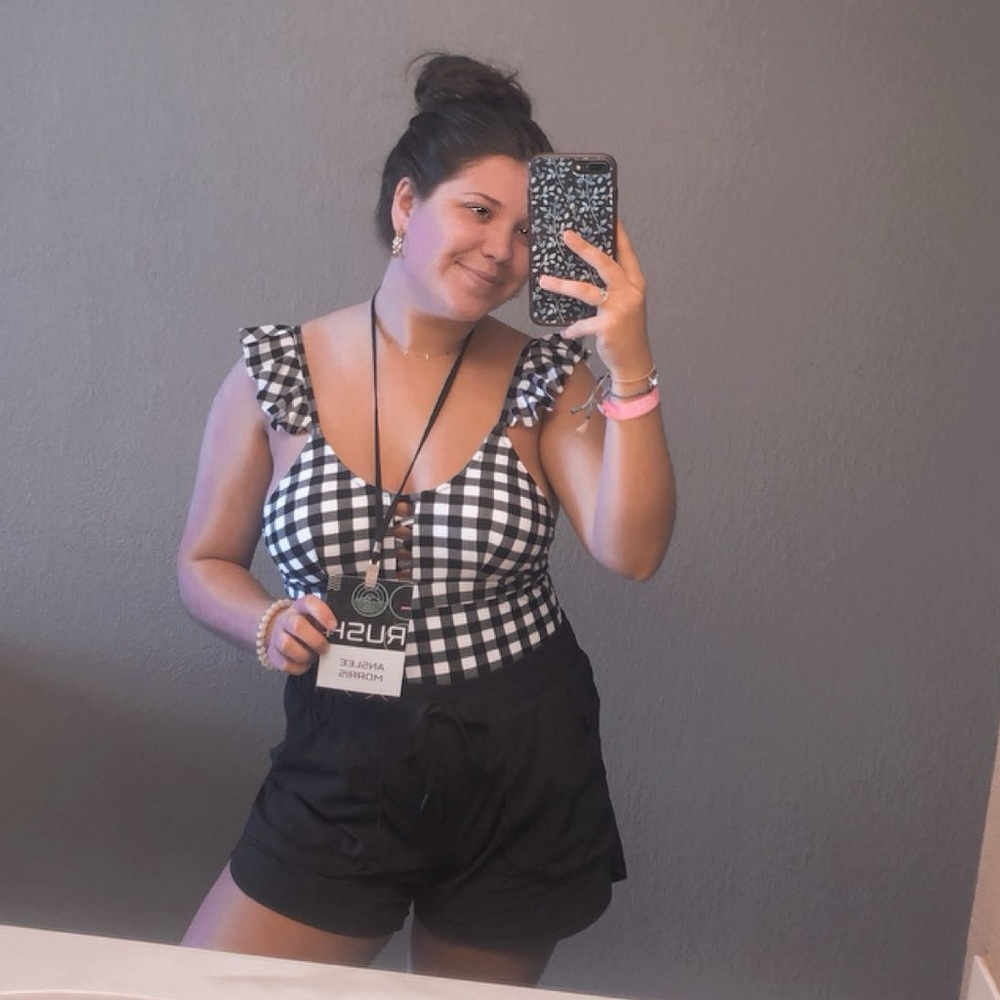 CUPSHE One Piece Swimsuit, Black and White Gingham print, Size Medium